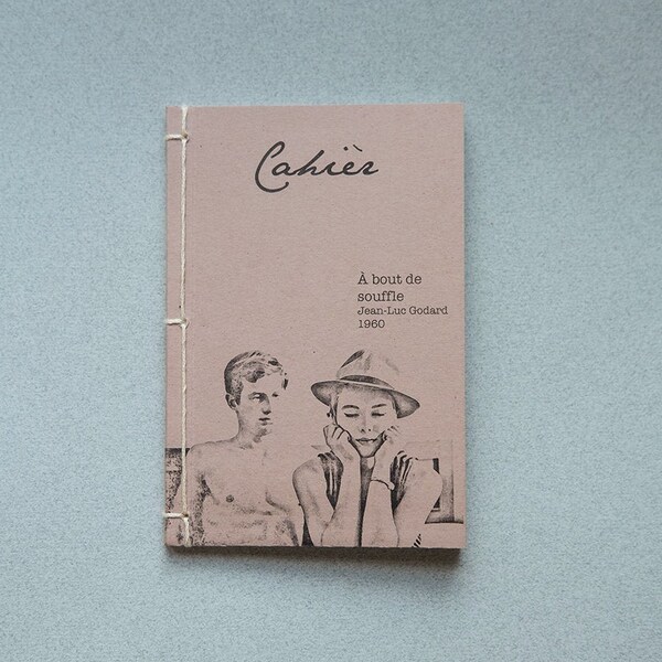 Handmade eco friendly notebook, movie lovers recycled paper journal, inspired by nouvelle vague french movie A bout de souffle by Godard