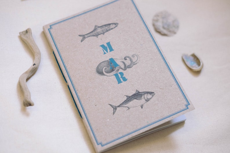 Sea eco friendly recycled journal inspired by sea creatures of Mediterraneo, unique nature lover gift image 2