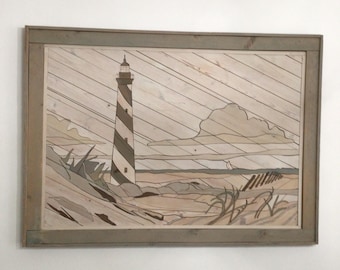LAMELLES ART PHARE en bois 34 x 24 po. Peinture neutre