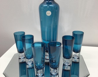 Ensemble de 7 carafes à liqueur de vodka BLOCK VTG, bleu, avec boîte