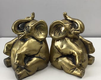 Serre-livres VTG BRASS ELEPHANTS, lourd lot de deux