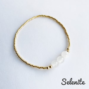 Selenite Stretch Bracelet For Women, Gemstone Yoga Meditation Bracelet, Healing Crystals Chakra Energy Bracelet, Dainty Gold Womens Bracelet