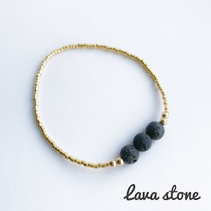 Essential Oil Diffuser Stretch Bracelet For Women, Black Lava Aromatherapy Yoga Meditation Bracelet, Energy Bracelet, Dainty Gold Bracelet