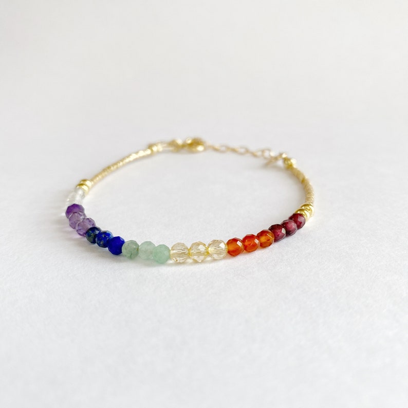 14k Gold Seven Chakra Healing Bracelet for Women Adjustable - Etsy