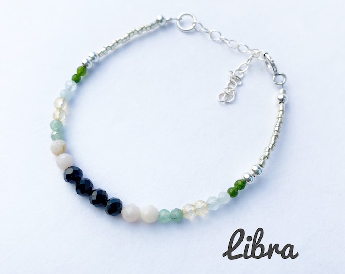 Libra Gemstone Bracelet For Women, Adjustable Constellation Zodiac Sign Bracelet, Celestial Jewelry, Energy Bracelet, Gold Silver Bracelet