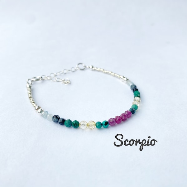 Scorpio Gemstone Bracelet For Women, Adjustable Constellation Zodiac Sign Bracelet, Celestial Jewelry, Energy Bracelet, Gold Silver Bracelet