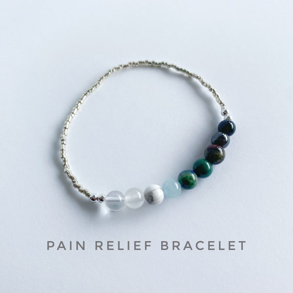 Pain Relief Stretch Bracelet, Gemstone Yoga Meditation Bracelet, Healing Crystals, Chakra Energy Bracelet, Dainty Silver Women's Bracelet