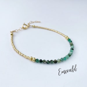 14k Gold Emerald Bracelet For Women, Adjustable Gemstone Yoga Meditation Bracelet, Healing Crystals Chakra Energy Bracelet