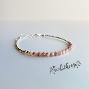 Pulseira de rodocrosita em prata esterlina para mulheres, pulseira ajustável de meditação com pedras preciosas para ioga, pulseira de energia dos chakras com cristais de cura