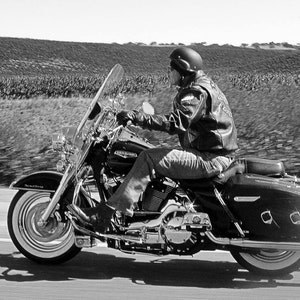 Stunning Panoramic Image of Harley Davidson Rider on Freeway - Original 18 x 9&quot; Archival Quality Photograph