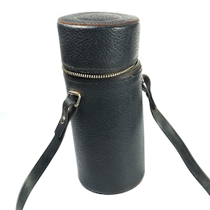 Black Leather Hard Lens Case from 1970/80s with Zip- A Must for Your Lens & Accessories