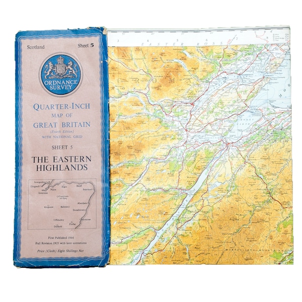 The Eastern Highlands of Scotland Map - Ordnance Survey Quarter Inch Map from 1946 - Good Condition