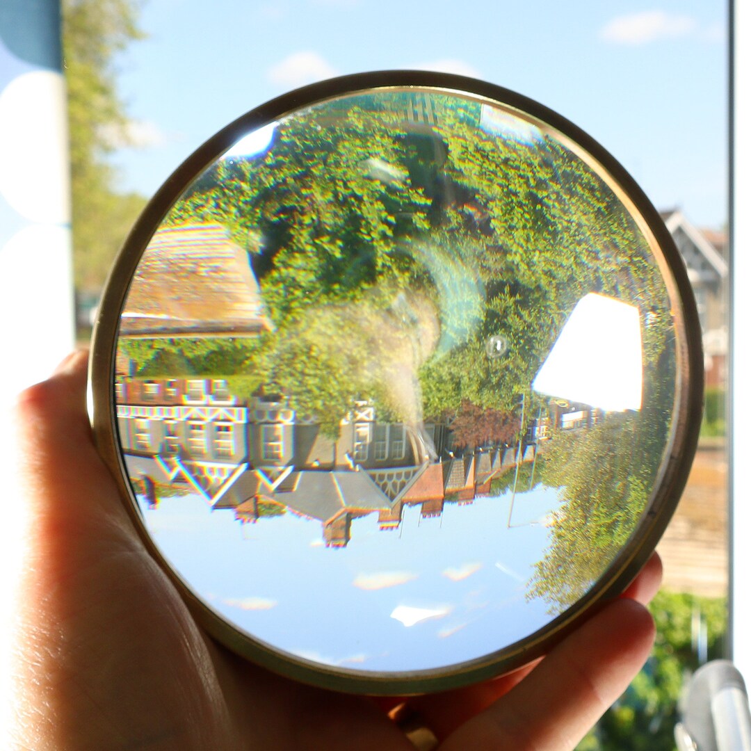 Vintage Large Magnifying Condenser Lens in Brass Case, 5.5 14cm Dia