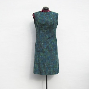 REDUCED USD 4 - Vtg 60s Green and Blue Wiggle Dress {M}