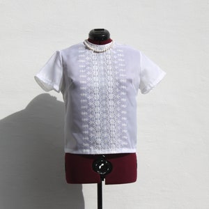 REDUCED USD 3 - Vtg 60s White Danish Blouse {S}