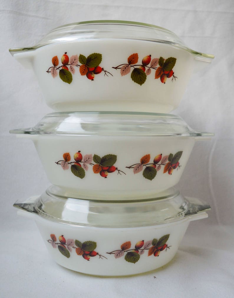 pastel set of 3 with lits Casserole Dish bowl with lit pink Vintage JAJ Pyrex bowl Rosehip