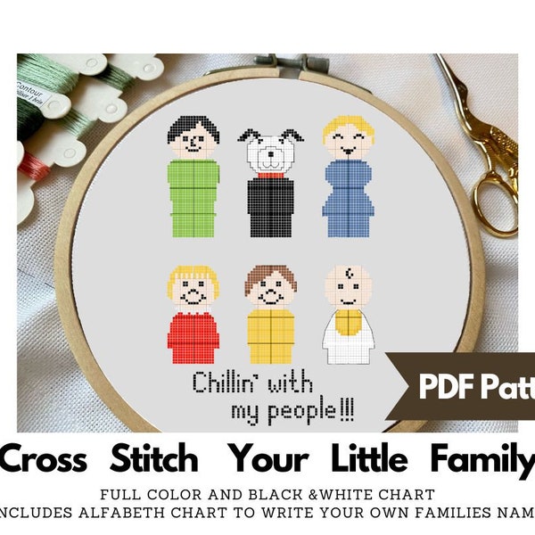 Vintage Fisher Price Little People Family Cross Stitch Chart | Customized Family Cross Stitch Pattern