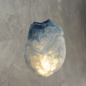 Luminous jellyfish, Crumpled felted wool ball, Wool nightlight, Warm light