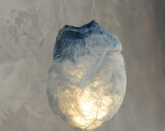 Luminous jellyfish, Crumpled felted wool ball, Wool nightlight, Warm light