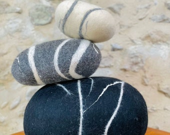 Felted wool Stone, Pouf , wool cushion , handmade , wool Pebble,Ottoman 100% french wool