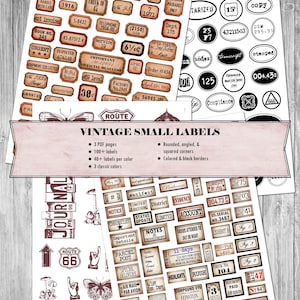 Tiny labels, vintage ephemera, printable embellishments, junk journal embellishments ephemera stickers