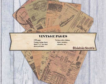 Financial vintage papers, journal ephemera, printable embellishments, junk journal papers, ephemera sheets