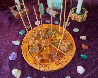 Wheel of the year Incense stick holder, Pagan, wiccan, beltaine, imbolc, Lammas, Ostara, mabon