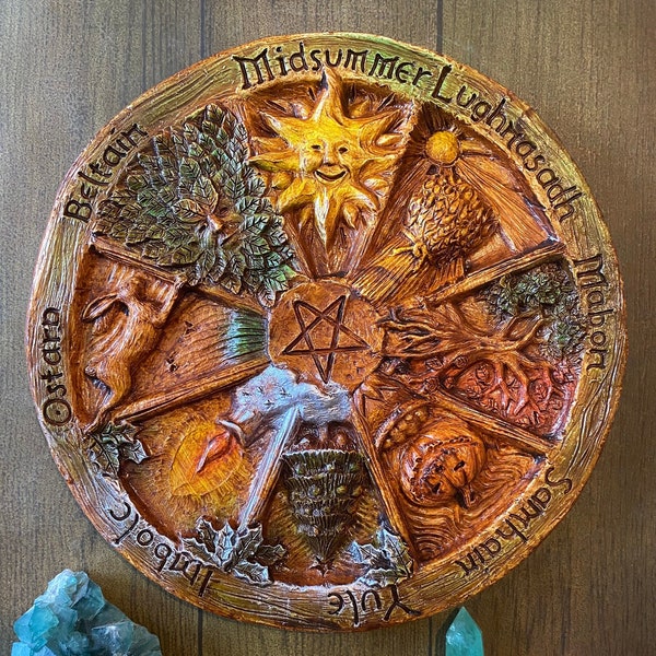 Wheel of the year wall plaque, Pagan, wiccan, beltaine, imbolc, midsummer, mabon