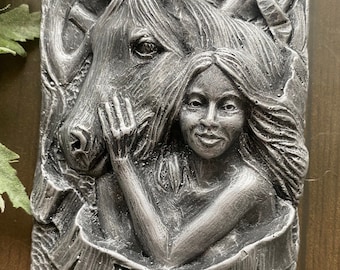 Epona goddess of horses wall plaque in silver coloured finish