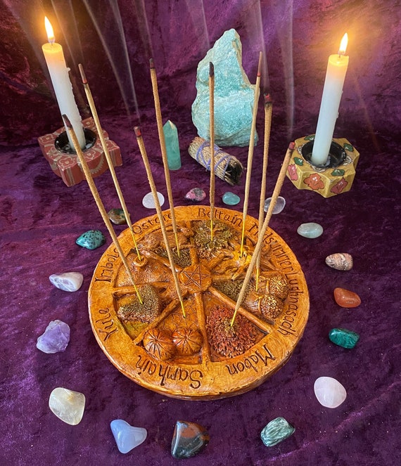 Wheel of the year Incense stick holder, Pagan, wiccan, beltaine, imbolc, Lammas, Ostara, mabon