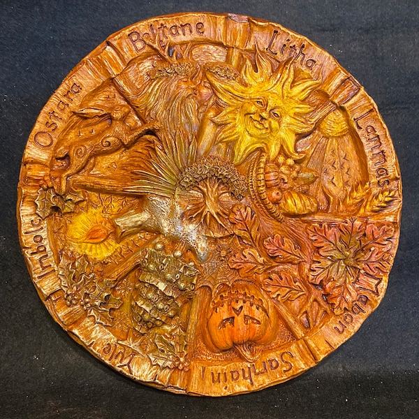 De luxe coloured Wheel of the year wall plaque, Pagan, wiccan, beltaine, imbolc, midsummer, mabon