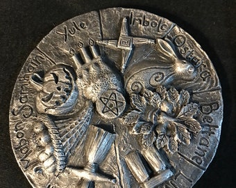 Small Pagan wheel of the year incense stick holder in silver coloured finish