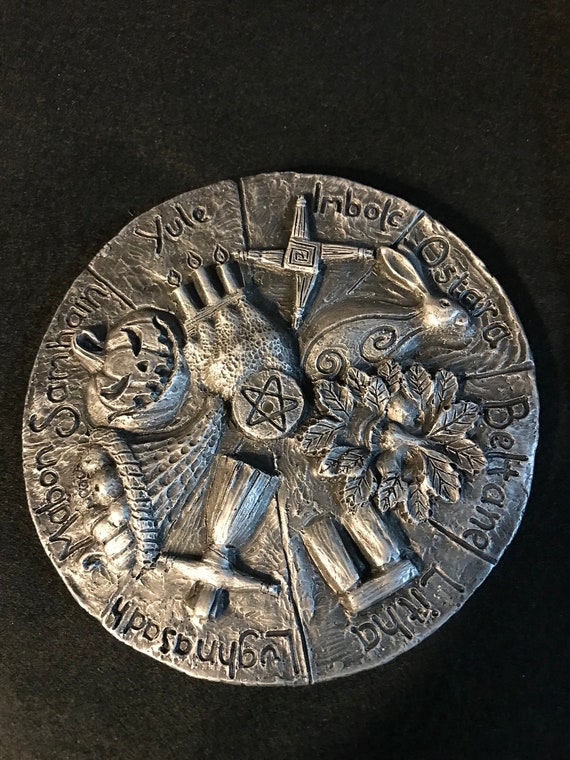 Small Pagan wheel of the year incense stick holder in silver coloured finish
