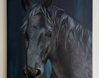 Caballo Oscuro - Retrato original y estilizado de un caballo - pintura sobre lienzo