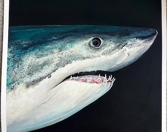 Impresión artística de tiburón blanco: depredador oceánico hiperrealista, Hahnemühle Photo Rag