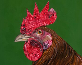 Pintura acrílica Retrato de pollo - Granja de aves estilo granja