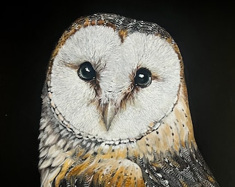 Pintura acrílica original de lechuza común - Tamaño A4