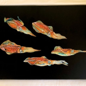 Squid swimming - Large canvas painting - Abstract and unique