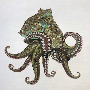 Octopus painting - Common octopus on paper