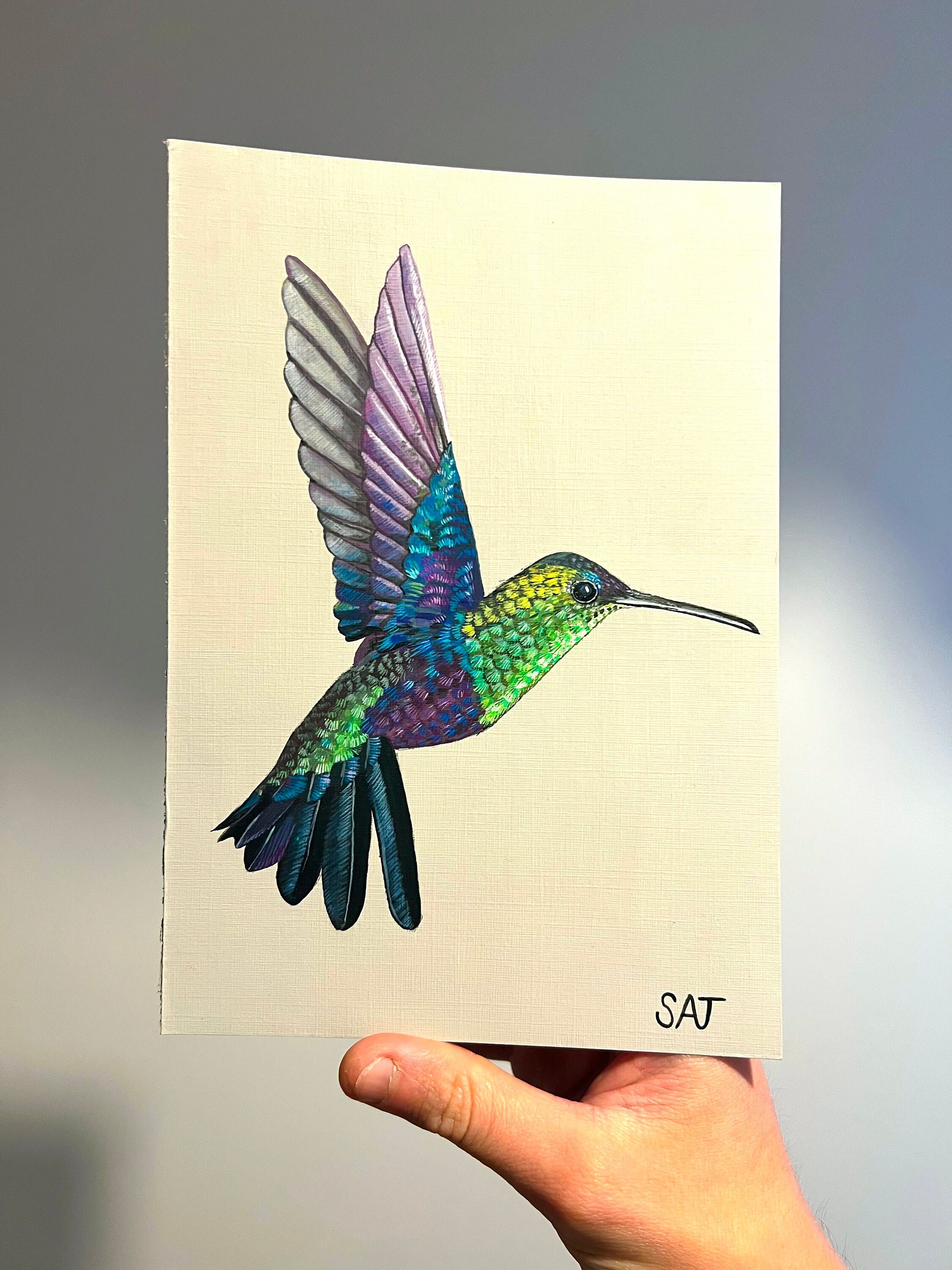 原画　ハチドリ　動物画　絵画　アクリル画　現代アート　細密画　手描き　一点物 原画 ハチドリ 鳥 動物画 絵画 アクリル画 現代アート 細密画