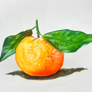 Dipinto originale arancione su carta - Pittura acrilica formato A4 natura morta frutta