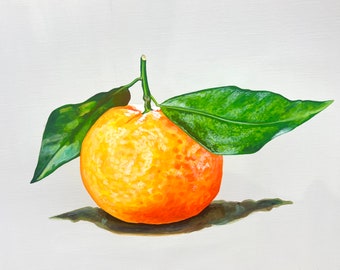 Original Pintura naranja sobre papel - Pintura acrílica tamaño A4 bodegón de frutas