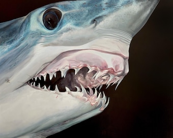 Mako - Pintura original de tiburón - gran depredador oceánico arte 70 x 70 cm acrílico sobre lienzo