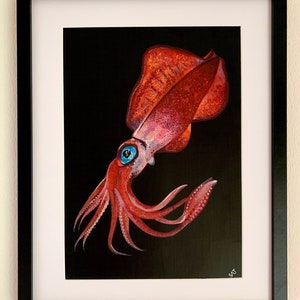 Squid - Deep sea bioluminescent squid painting