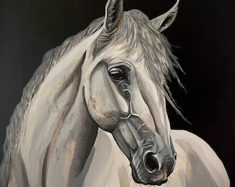 Pintura acrílica original de Caballo Blanco sobre lienzo