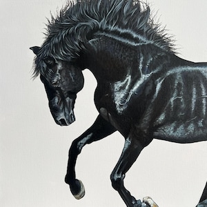 Black horse painting on canvas - Black and grey wall art