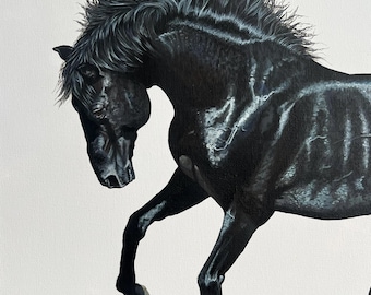 Cuadro de caballo negro sobre lienzo - Arte mural en negro y gris
