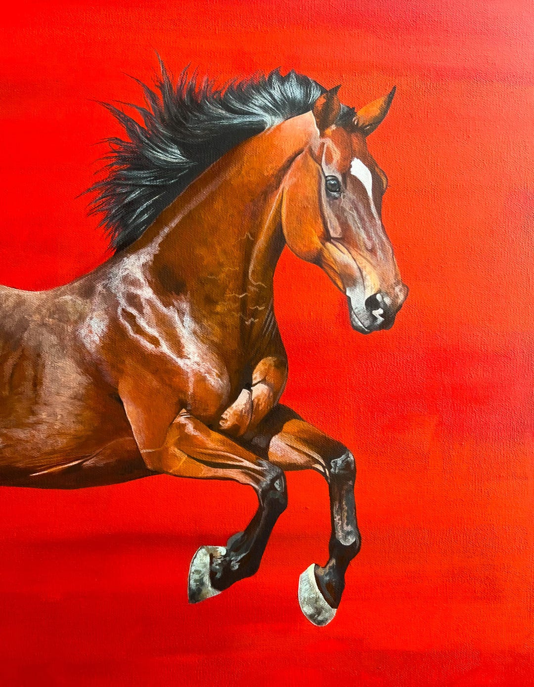 Running Horse Painting on Red Background - Canvas Wall Art - Etsy