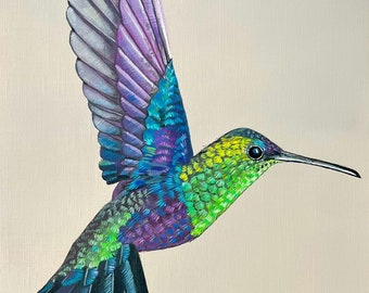 ハチドリの絵画 - 熱帯の色鮮やかな鳥のオリジナルアクリル画 - Etsy 日本