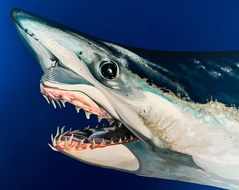 Pintura de tiburón mako: lienzo acrílico original (50 cm x 50 cm)